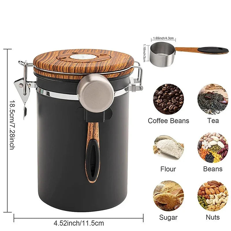 Luftdichter Kaffeebehälter aus Edelstahl 304 – 1,8L Vorratsdose für Kaffeebohnen, Tee und Gewürze