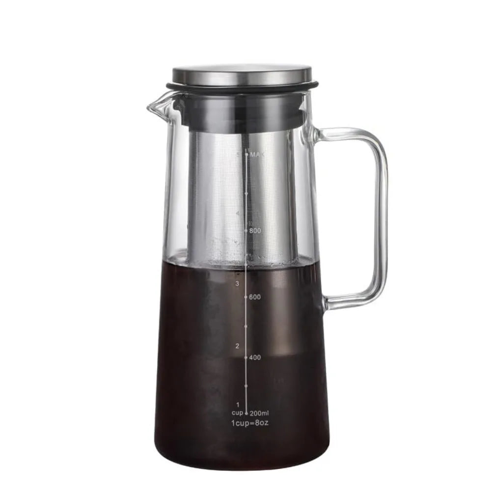 Kaltbrüh-Kaffeekaraffe aus Glas 1000/1400 ml mit Filter – Cold Brew Kaffeebereiter für 4–8 Tassen, Kühlschrankgeeignet